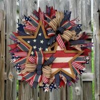 MSNXK 4th of July 18 inch Patriotic Wreath, Memorial Day Pride Garland for Front Door, Red White and Blue Flag Wreath, Independence Swag Indoor Outdoor Wall Holiday Decor Home A / MSNXK USA Flag Wreath American Flag Artificial Wreath For Outdoor, 18" New 