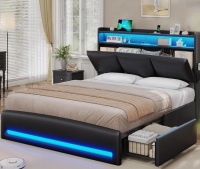 Wrought Studio Full Size Upholstered Platform Bed Frame with Charging Station, 4 Drawers and LED Lights, Heavy Duty, No Box Spring Needed New in Box $799
