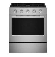 KitchenAid - 30 in. Wide 5 burners 5.0 cu. ft. Smart Slide-in Gas Range with Convection Cooking Modes and 2-in-1 Burner - PrintShield Stainless Finish New Floor Model $2999