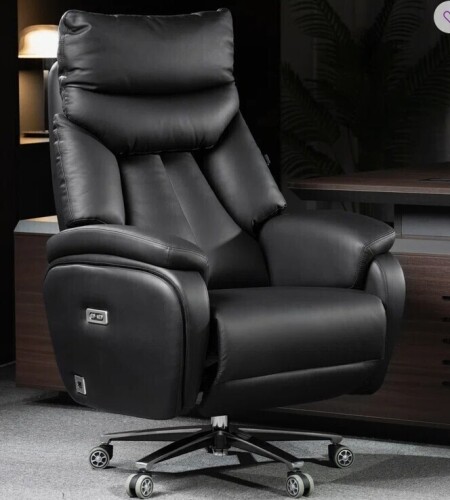 Kinnls Coast Power Office Recliner Chair, Big and Tall Executive Office Chair Fully Reclining Modern Ergonomic Genuine Leather Desk Chair with Arms (Gray-Dual Motor) New in Box $1699