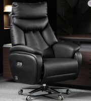 Kinnls Coast Power Office Recliner Chair, Big and Tall Executive Office Chair Fully Reclining Modern Ergonomic Genuine Leather Desk Chair with Arms (Gray-Dual Motor) New in Box $1699