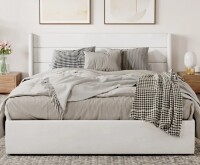 Latitude Run Braya Queen Size Hydraulic Lift Up Storage Upholstered Platform Bed in white New in Box $999