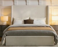 Mercer41 Carmen Upholstered Wingback Bed, King Size, Textured Ivory Canvas Chenille, Minimalist Design, No Box Spring, Easy Assembly, Quiet And Comfortable New in Box $1299