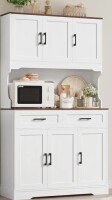 Lark Manor 74" H Tall Wood Kitchen Pantry With Microwave Shelf And Drawers New in Box $799