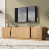 Virubi Modern TV Stand Storage Cabinet with Rounded Corners, TV Consoles with Artistic Irregular Doors, Marble-Look Contrast Top & Adjustable Shelves in Oak New in Box $499