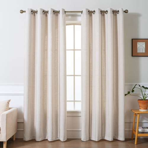 Foundry Select Linen Blend Striped Grommet Semi Sheer Curtain Panel For Living Room (Set of 2), 52" x 96" New $199