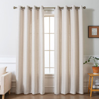 Foundry Select Linen Blend Striped Grommet Semi Sheer Curtain Panel For Living Room (Set of 2), 52" x 96" New $199