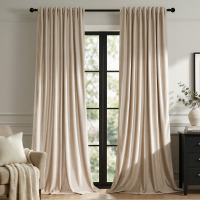 Mercer41 100% Blackout Double layered Velvet Thick Curtains: luxury Rod Pocket Back Tab Thermal Window Drapes for Bedroom Living room (Set of 2), 52"x 96" New $199