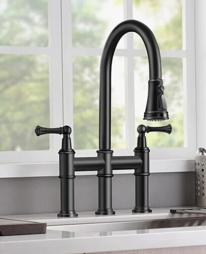KPAIDA Bridge Pull Down Kitchen Faucet, 3 Hole 8 Inch Kitchen Sink Faucet QSYZSLTBK New In Box $399