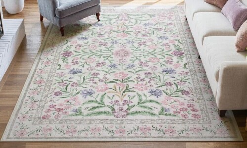 Winston Porter Kaldi Kaldi Oriental Botanical Floral Machine Washable Area Rug with Non-Slip Backing for Living Room, Dining Room, Bedroom, 6'x9' New $299