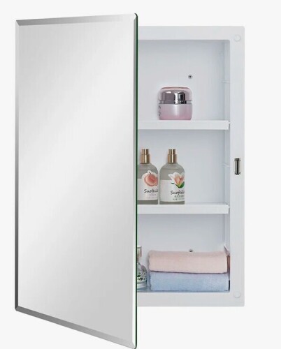 Ebern Designs Plastic Medicine Mirror Cabinet for Bathroom 16 x 20 inch, Surface and Recessed Mount New In Box $199