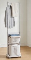 Latitude Run&reg; 2-Tier Rolling Laundry Hamper with Hanging Bar and Removable Baskets New In Box $199