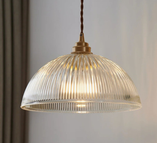 Winston Porter Antique Brass Dome Ribber Glass Pendant Light New In Box $299