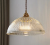 Winston Porter Antique Brass Dome Ribber Glass Pendant Light New In Box $299