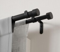 Umbra Cappa Double Curtain Rod, Includes 2 Matching Finials, Brackets & Hardware, 36 to 66-Inch, Black / Everly Quinn 1 Inch Diameter Double Curtain Rods With Ball Finials, Adjustable Telescoping Heavy Duty Drapery Rod For Various Rooms, 66" - 120" / Asso