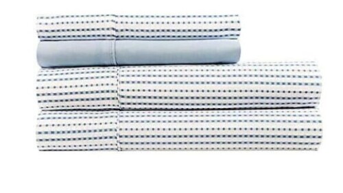 Charisma Microfiber Queen 6-Piece Sheet Set Ribbons Glacier Blue Brushed for Extra Softness New $79