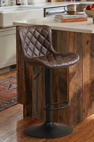Ebern Designs Denan Swivel Adjustable Height Bar Stool, Leather Modern Barstool, Upholstered Counter Stool New In Box $299