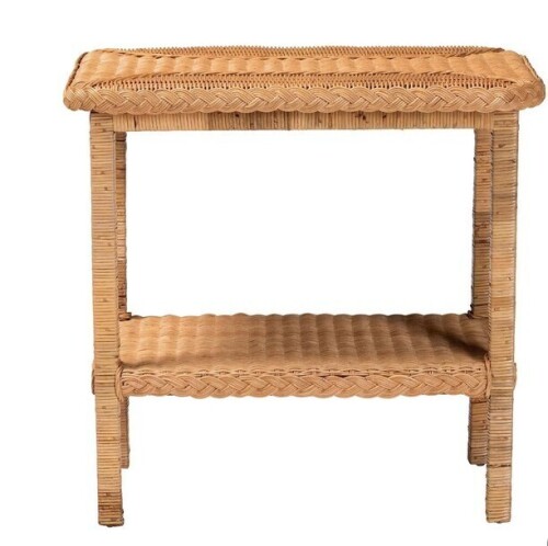 Bali & Pari Minahasa Braided Rattan Side Table Light Honey New in Box $399