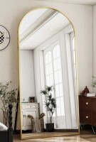 Everly Quinn Queenborough Shatterproof Arch Full Length Mirror in Gold 76" x 34" New in Box $399