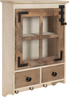 Kate and Laurel Hutchins Decorative Farmhouse Wall Cabinet, 15 x 5.5 x 23, Rustic Brown and White, Rustic Wood Cabinet with Windowpane Glass Door, 2 Shelves, and 2 Storage Drawers New In Box $199
