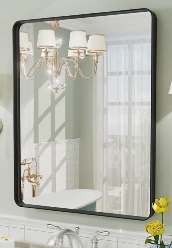 Orren Ellis Aevar Tempered Glass and Aluminum Alloy Framed French Cleat Mounted Wall Mirror, 24" x 28" New In Box $199