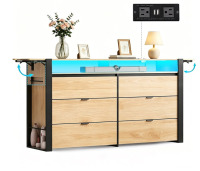 WLIVE 78 Inch LED Dresser for Bedroom, Light Oak Dresser with Charging Station, Large Chest of Drawers Expandable with Flexible Shelves and Hanging Rack, Wood Dressers for Closet, Living Room (85" TV) New In Box $399