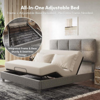 FLEXISPOT Adjustable Bed Frame Queen with Upholstered Square-Tufted Headboard and Footboard, Synchronized Head & Foot Lift, All-in-One, Design, 5-Year Motor & 10-Year Frame Warranty, Light Grey $399