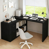 HSH Black L Desk with Drawers Shelves, Large Reversible L Shaped Desk with Storage Cabinet, Corner Home Office Computer Desk Workstation for Executive Writing Study, Bedroom Living Room Table, 60 Inch New In Box $399