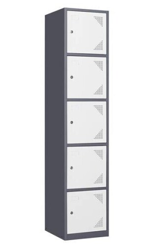 Mlezan 5-Tier Metal Locker with Keys for Employees Staff Gym 17 in. D x 15 in. W x 71 in. H in Grey White $299