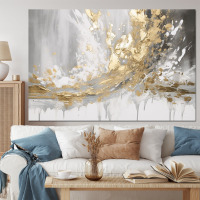 Brayden Studio&reg; Gold And White Colliding Abstract - Abstract Canvas Wall Art, 60" x 40" New In Box $299