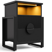 Wrought Studio&trade; 23.4'' Tall 2 -drawer Nightstand With Charging Station And Led Lights, Accent Bed Side Table And End Table With Open Storage New In Box $299