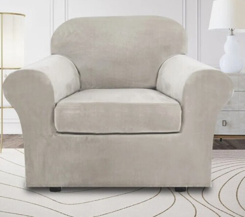 Mercer41 Rich Velvet Stretch 2 Pieces Box Cushion Armchair Slipcover with 1 Cushion Cover Furniture Protector Couch Machine Washable New In Box $89