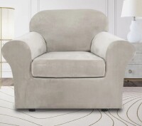 Mercer41 Rich Velvet Stretch 2 Pieces Box Cushion Armchair Slipcover with 1 Cushion Cover Furniture Protector Couch Machine Washable New In Box $89