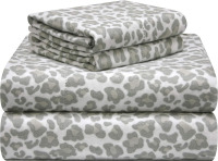 Pointehaven 180 GSM Velvet Feel Luxury 100% Cotton Printed Flannel 3-Piece Sheet Set, Twin, Leopard - Warm & Cozy - Pre-Shrunk -Deep Pockets - Elastic All Around-Comfy Double Brushed New $79