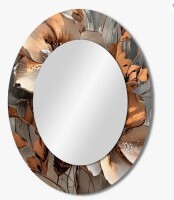Mercer41 Metallic Copper And Chrome Abstract Flowers I - Modern Oval Wall Mirror New in Box $399