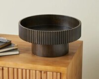 Joss & Main Hallward Cole And Grey Wood Ribbed Decorative Decorative Bowl With Elevated Base New In Box $199