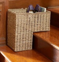 August Grove&reg; Bertram Handwoven Wicker Stair Basket with Handles New In Box $199