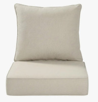 Latitude Run&reg; 2-Piece Back/Seat 24" x 24" Patio Chair Cushions, 6 Inch Thick Deep Seat Cushion Set with Back Pillow, Outdoor Cushions for Patio Furniture, Water-Resistant Olefin Fabric, Fade-Resistant, Beige New $99