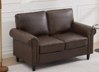Ebern Designs Luelle 61" Upholstered Loveseat Faux Leather Sofa Rolled Arm in Brown New in Box $799