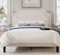 Latitude Run Queen Modern Upholstered Platform Bed Frame With Adjustable Headboard in Beige New in Box $699