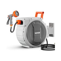 VEVOR Retractable Garden Hose Reel, Wall Mounted, 65' Heavy Duty Garden Hose Reel with 9 Patterns Nozzle, Any Length Lock, Upgraded Slow Return System and 180&deg;Swivel Bracket New In Box $199
