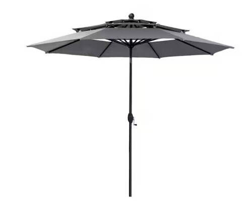 PHI VILLA 10 ft. 3-Tier Patio Market Umbrella AutoTilt and Crank in Gray New In Box $299