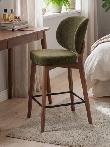 George Oliver Mid-Century Modern Counter Stool, Fabric Upholstered Barstool with Wingback, Armless Counter Height Bar Stool With Wood Legs, Metal Footrest, For Kitchen Island Bar Counter, Green, Single New In Box $399