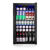 SIMZLIFE 17.7" W Single Zone 130-Cans Freestanding Beverage Refrigerator Cooler in Black, Reversible Door, New in Box $499