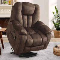 Red Barrel Studio 41'' Oversized Power Lift Chair - Heated Massage Electric Recliner with Hidden Cup Holders, USB Port & Super Soft Padding, Chocolate Brown Microfiber, New in Box $699