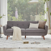 George Oliver 77.2" W Mid Century Modern Linen Sofa Loveseat Couch, Button Tufted Upholstered, New in Box $599