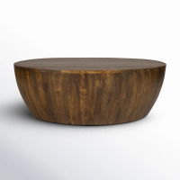 Poly & Bark Solid Mango Wood Drum Coffee Table, Walnut, New in Box $799