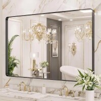 ToolKiss 55" W x 36" H Rectangular Aluminum Framed Wall Bathroom Vanity Mirror in Black, New in Box $499