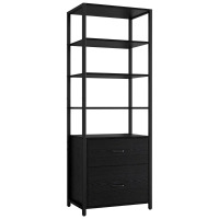 17 Stories Jayger Industrial 4-Shelf Bookcase with File Cabinet Drawers, Black, New in Box $299