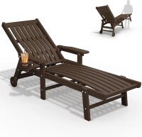 THOEOE Oversized Outdoor Patio Chaise Lounge Chair with 5 Positions, 78? Long, HDPE, with Wheels & Cup Holder, Brown, New in Box $299